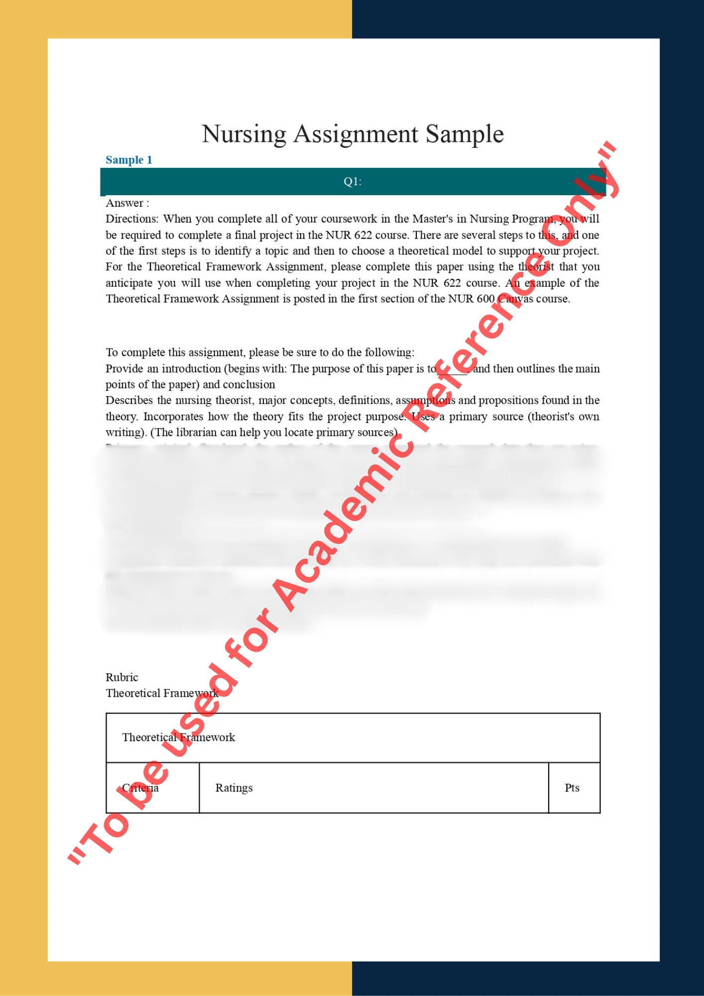 Assignment sample solution of course NUR622 - Master Nursing Program 0
